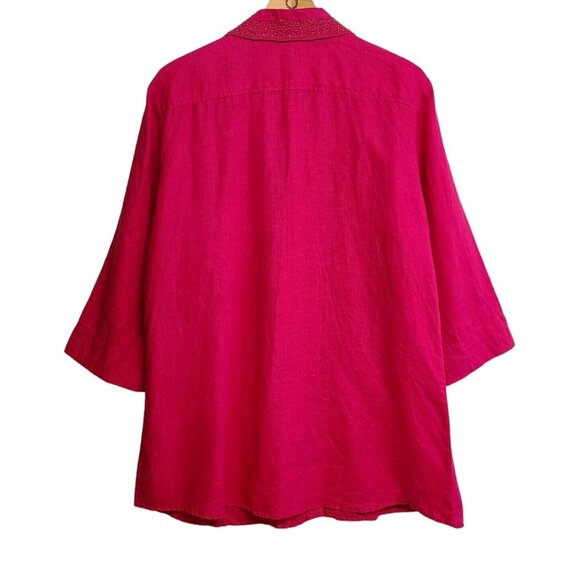 Chicos Linen Tunic Womens 3 Fuchsia Pink Beaded Button Front Lagenlook R… - Picture 2 of 7